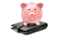 Savings piggy bank on wallet